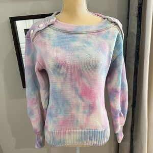 LoveShackFancy Pink and Blue Crew Neck Sweater with Dreamy Tie-Dye